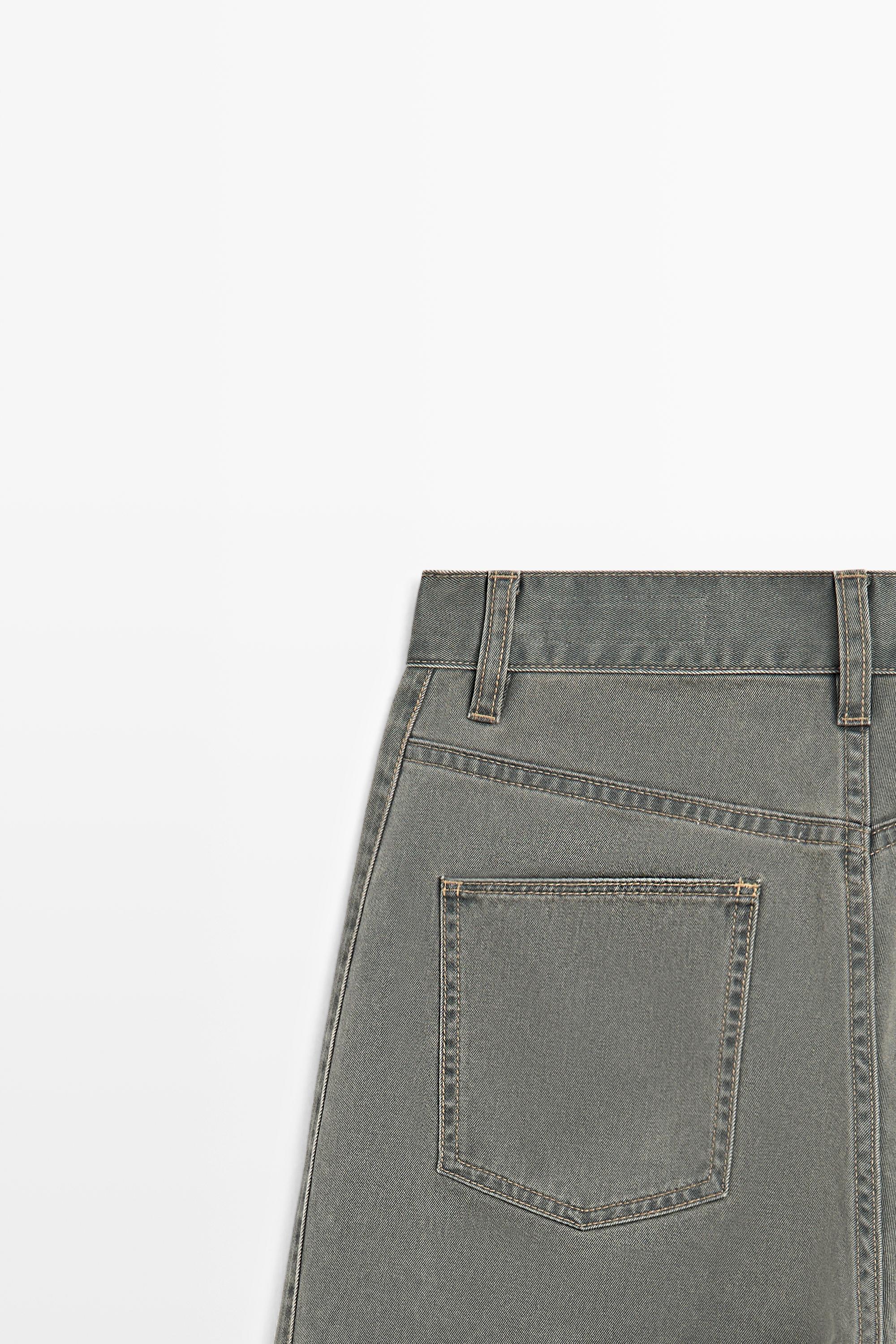 Wide-leg cotton jeans with denim detail