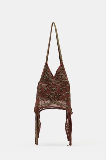 RHINESTONE SHOULDER BUCKET BAG - Burgundy Red by Zara - Image 0