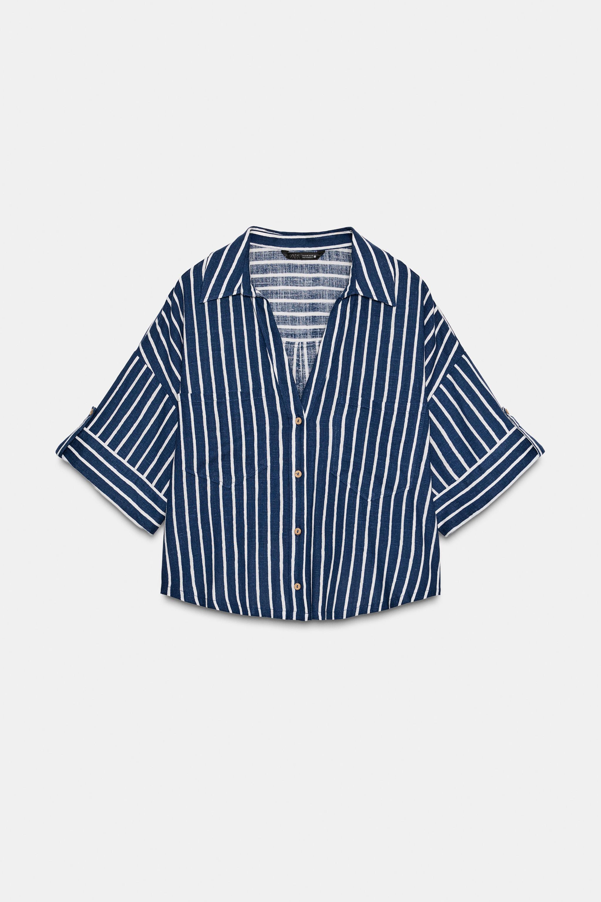 STRIPED LINEN SHIRT - Blue/White | ZARA South Africa