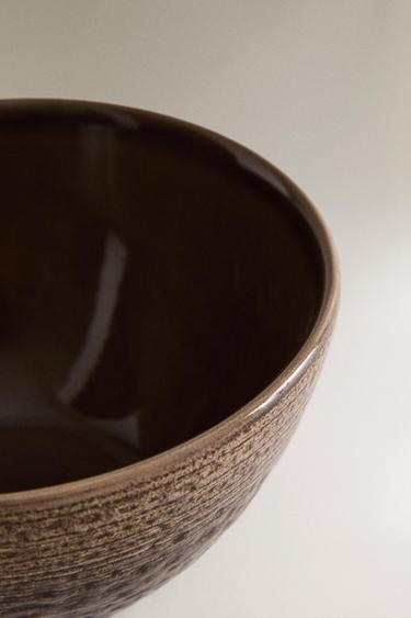 EARTHENWARE BOWL WITH RAISED DESIGN - Grey by Zara - Image 2