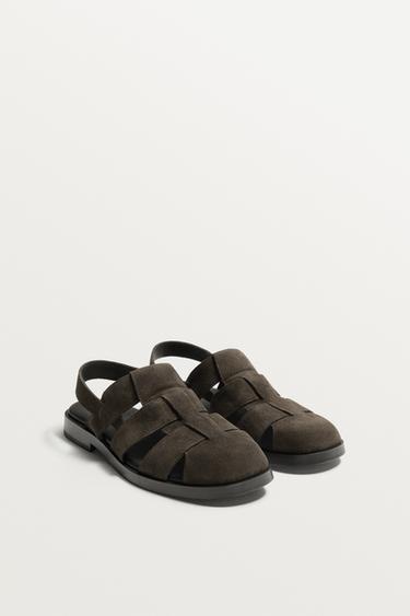 LEATHER CAGE SANDALS - Brown by Zara
