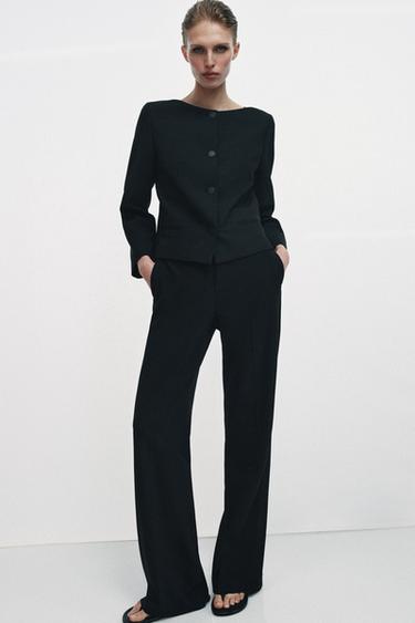 ZW COLLECTION LOW-RISE STRAIGHT-LEG TROUSERS - Black by Zara