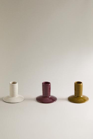 PACK OF STONEWARE CANDLE HOLDERS (PACK OF 3) - Multicoloured by Zara