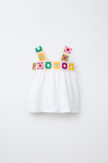 Zara CROCHET TEXTURE T-SHIRT - Oyster-white