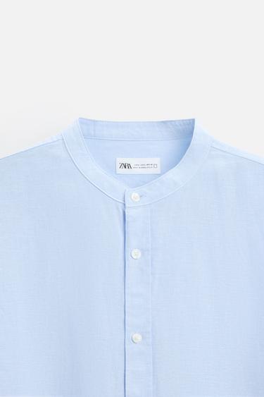 CHEMISE EN LIN ET COTON - Bleu ciel de Zara - Image 7
