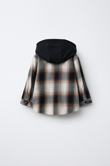 SURCHEMISE À CARREAUX CAPUCHE EN MOLLETON - Noir / Marron de Zara - Image 1