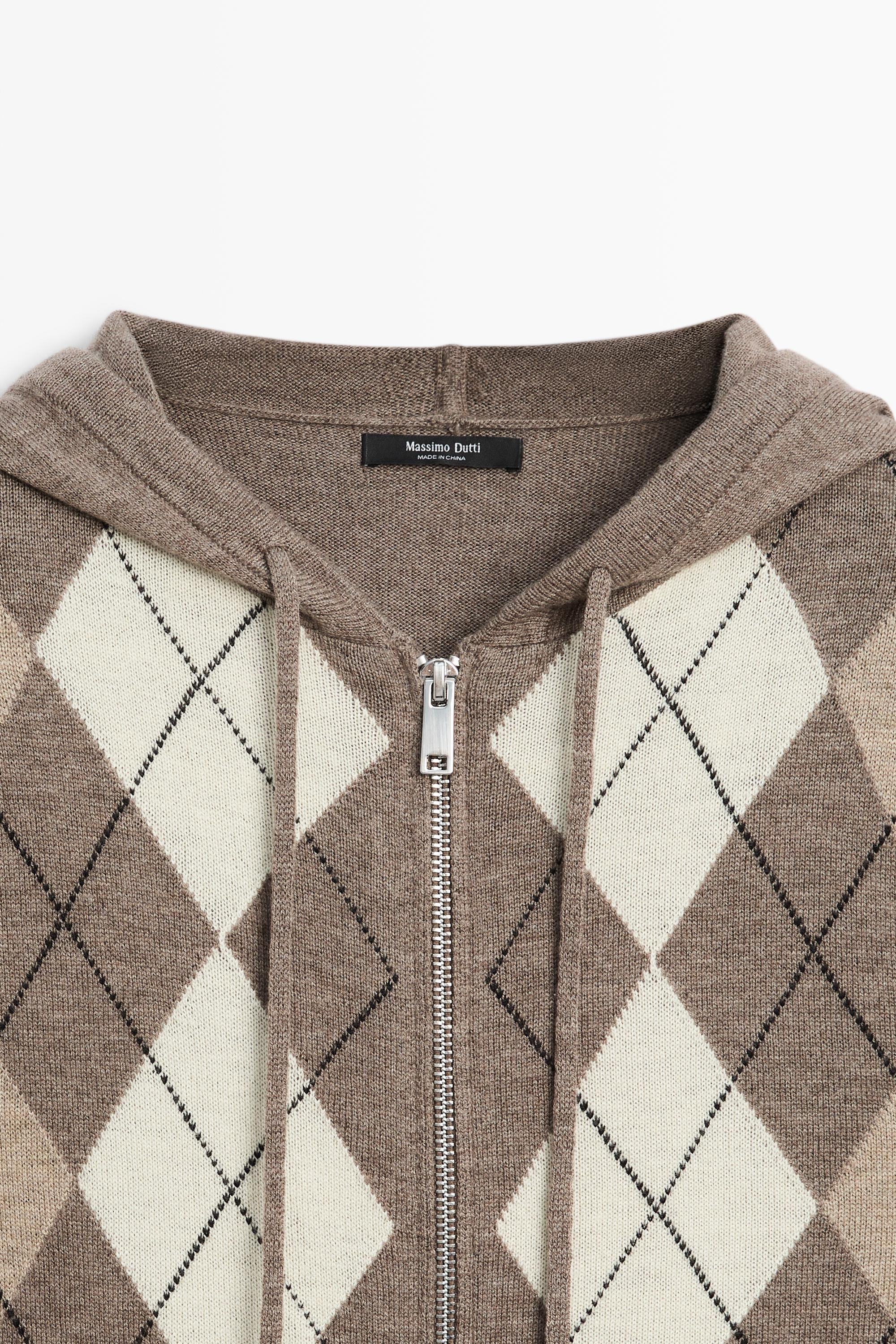 Hooded zip-up knit cardigan