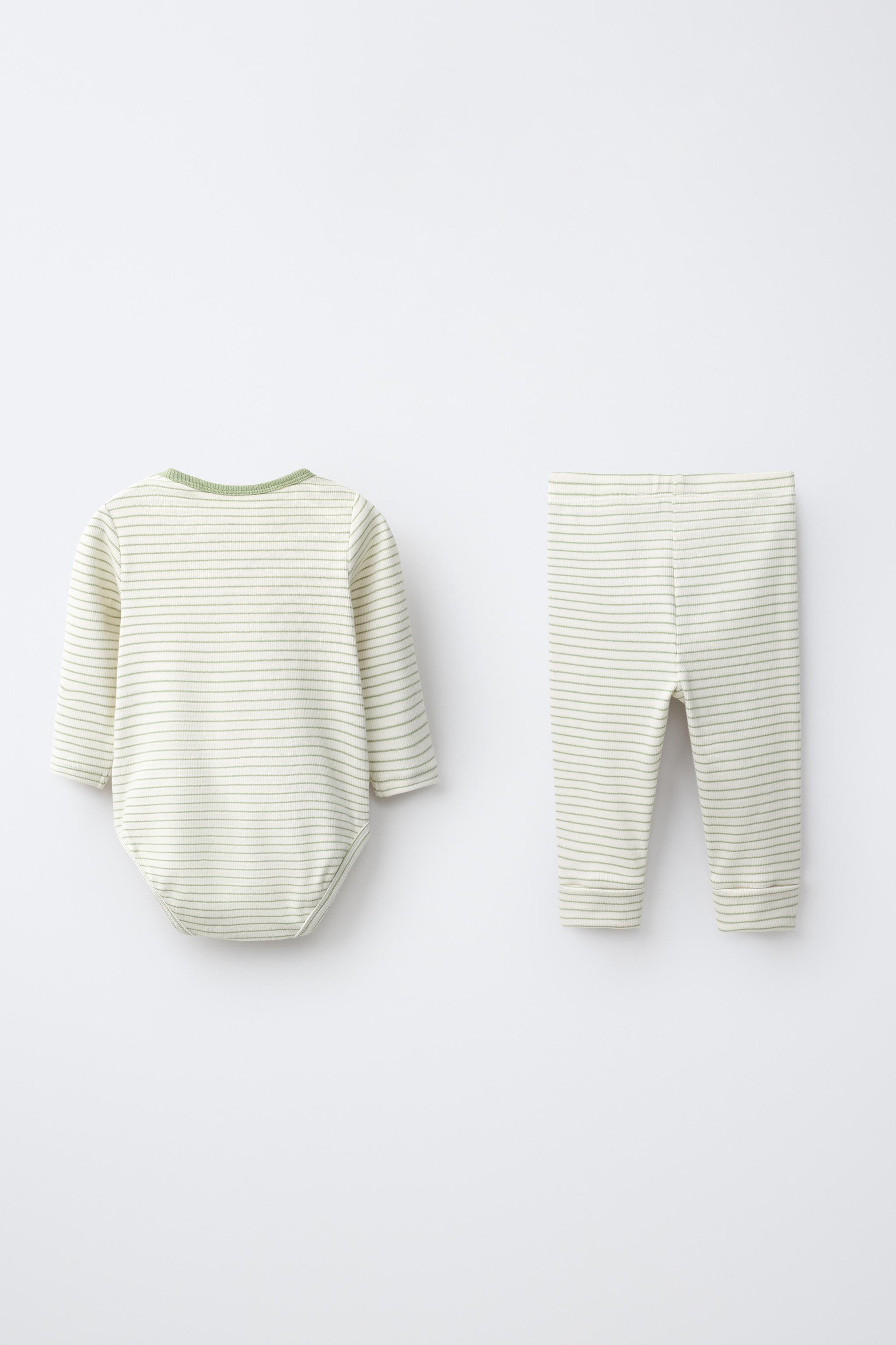 STRIPED EMBROIDERED BODYSUIT AND LEGGING SET