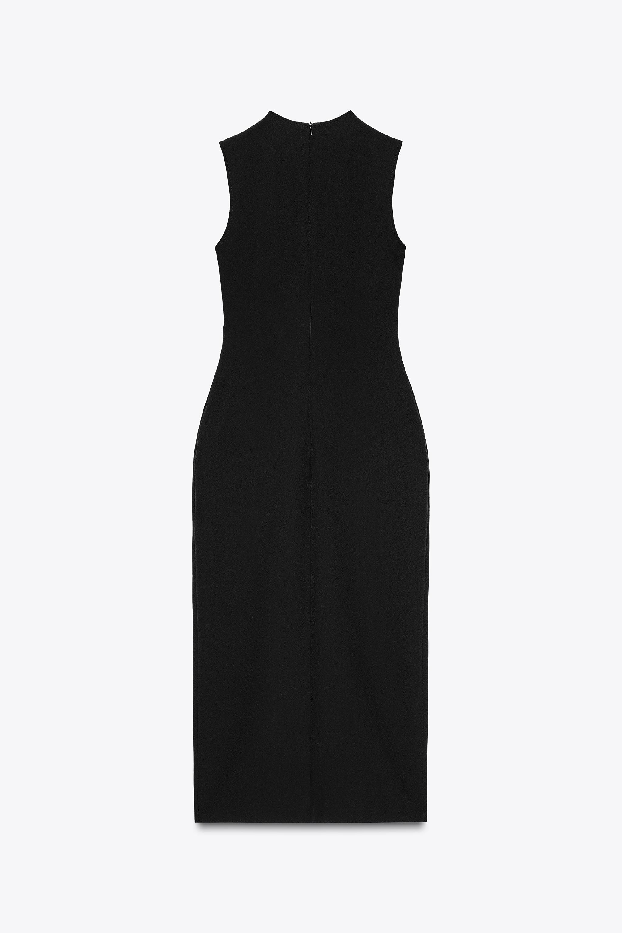 クレープ素材ベルト付きミディ丈ワンピース - ブラック | ZARA