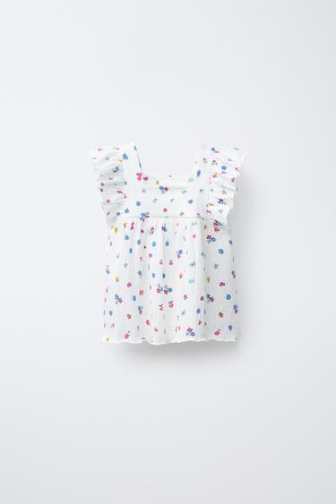 T-SHIRT TEXTURÉ À FLEURS - Écru de Zara - Image 1