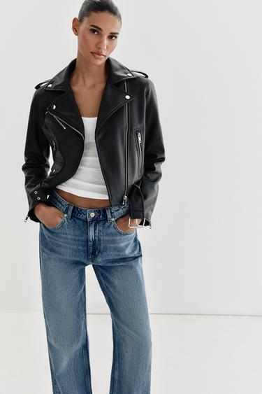 CAZADORA BIKER EFECTO PEL - Negro de Zara