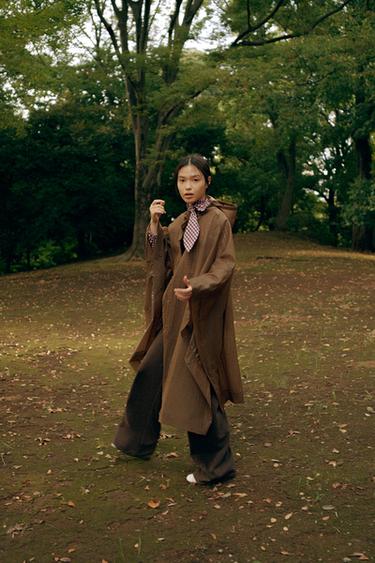 ZW COLLECTION OVERSIZE HOODED CAPE PARKA - Brown by Zara