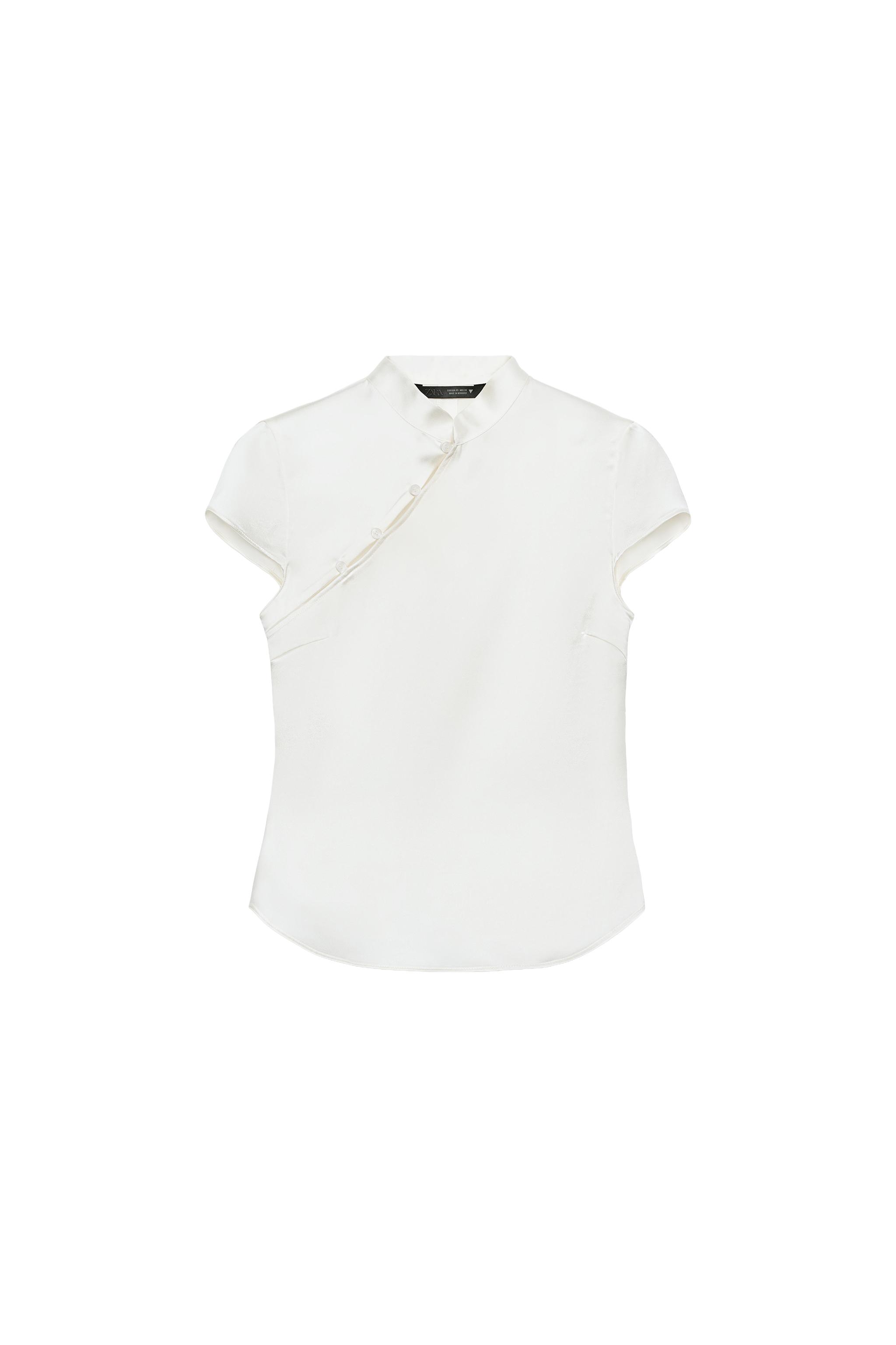 SATIN EFFECT TOP WITH SIDE BUTTONS - Oyster-white | ZARA United States