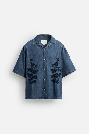 CONTRAST EMBROIDERY DENIM SHIRT - Blue by Zara
