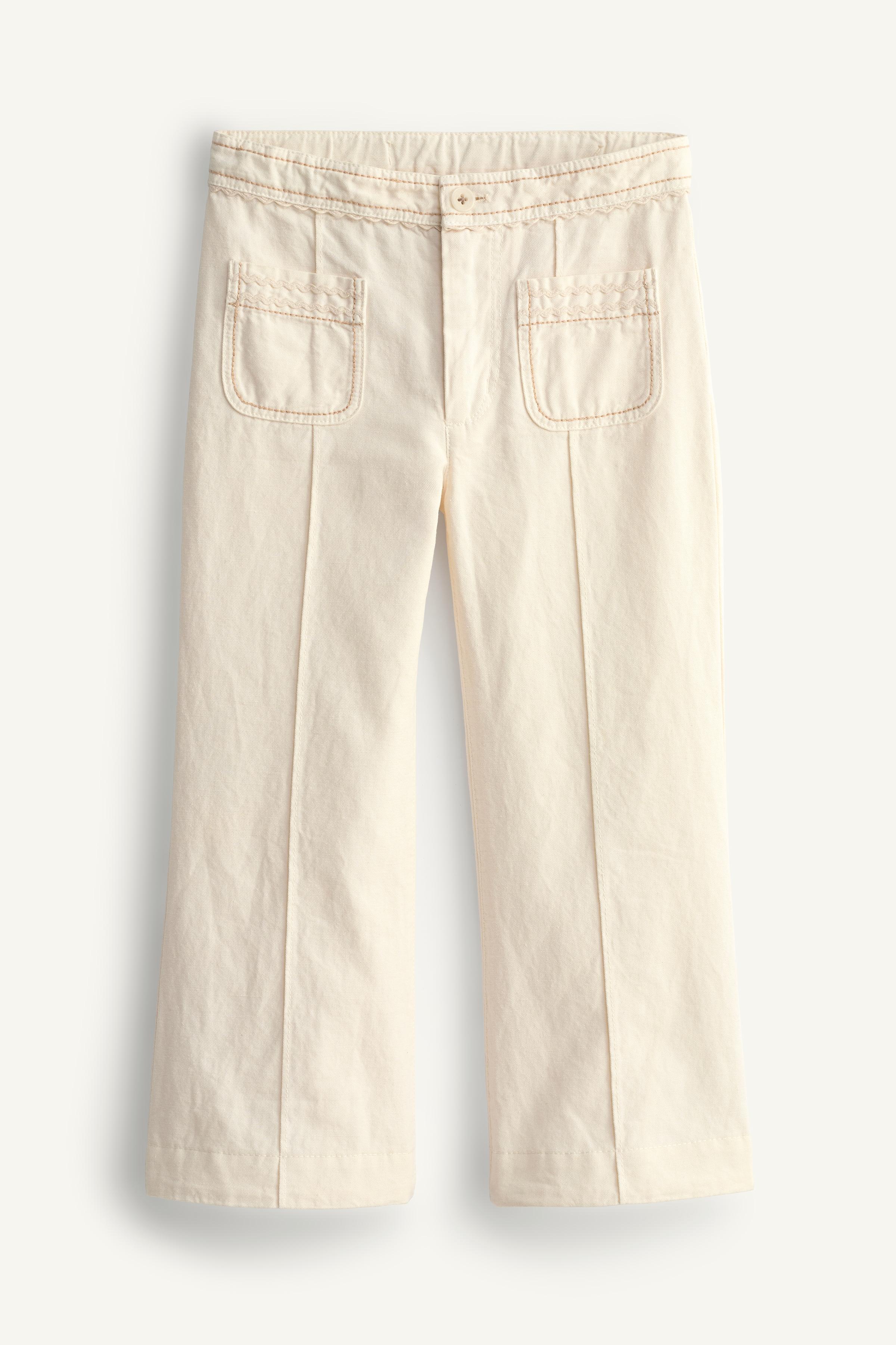 LIMITED EDITION FLARE TROUSERS WITH TOPSTITCHING — Light ecru