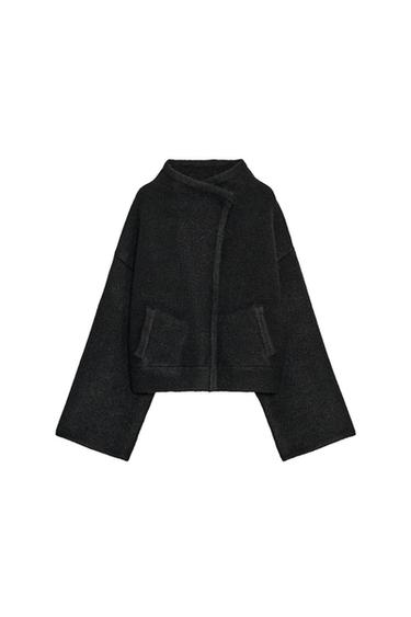 VESTE BOMBER CROISÉE EN MAILLE - Noir de Zara