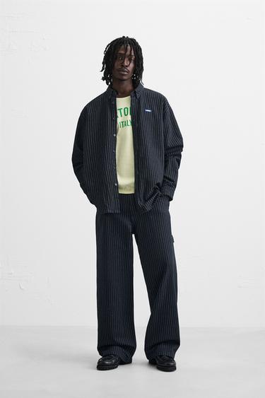 Zara RELAXED FIT STRIPED SHIRT - Blue