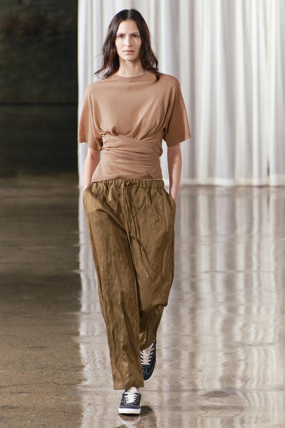 Zara Women Waist Detail Pants Trousers Ecru Bloggers Fav 2490/703