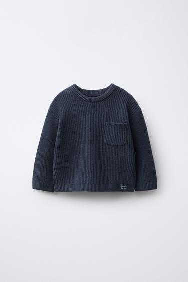 Zara PURL KNIT POCKET JUMPER - Dark anthracite
