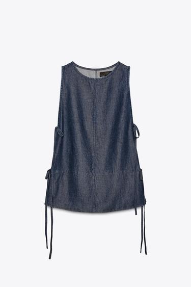 ZW COLLECTION DENIM TIE TOP - Blue by Zara - Image 4