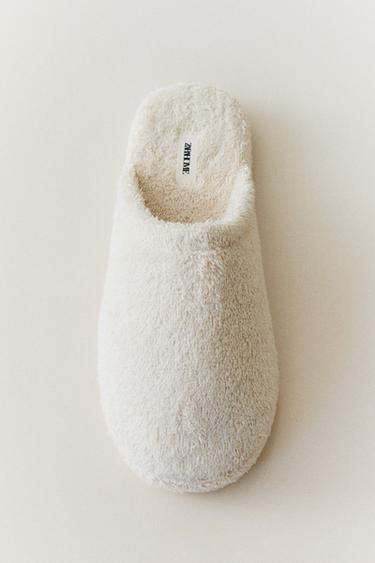 TERRY FLATFORM SLIPPERS — Beige 1
