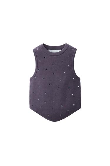 Zara MIRROR EMBELLISHED KNIT TOP - Eggplant