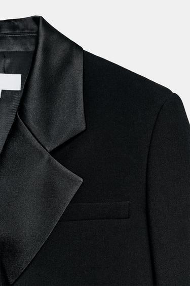 CROPPED SATIN LAPEL BLAZER - Black by Zara - Image 2