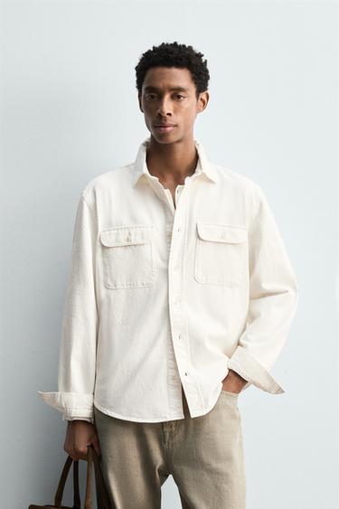 Zara DENIM OVERSHIRT - Oyster-white