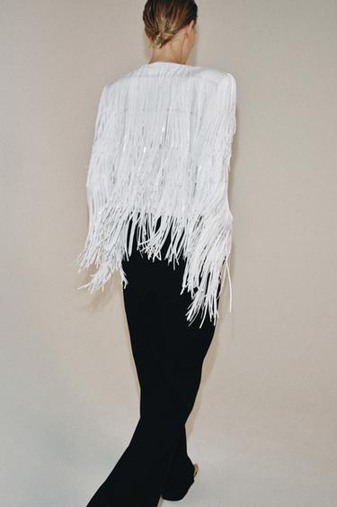VESTE FRANGES PAILLETTES ZW COLLECTION - Blanc cassé de Zara - Image 5