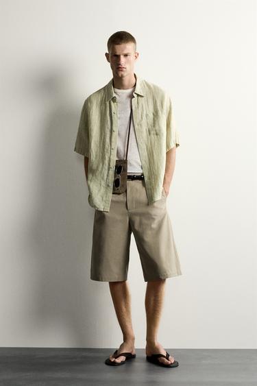 Camisa a rayas jacquard 100% lino