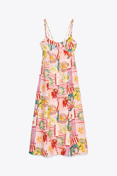 ROBE MIDI IMPRIMÉE PATCHWORK AVEC LIN - Multicolore de Zara - Image 6