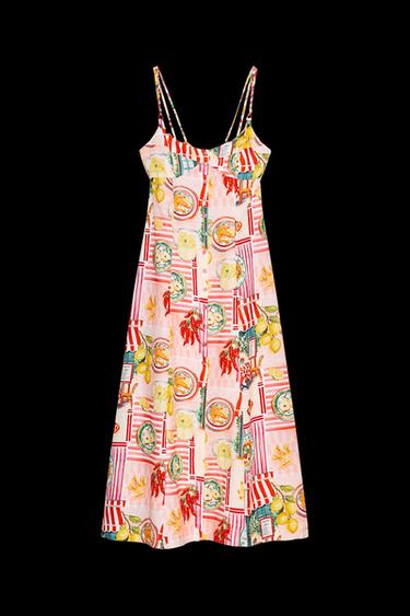 VESTIDO MIDI ESTAMPADO PATCHWORK CON LINO - Multicolor de Zara - Imagen 0