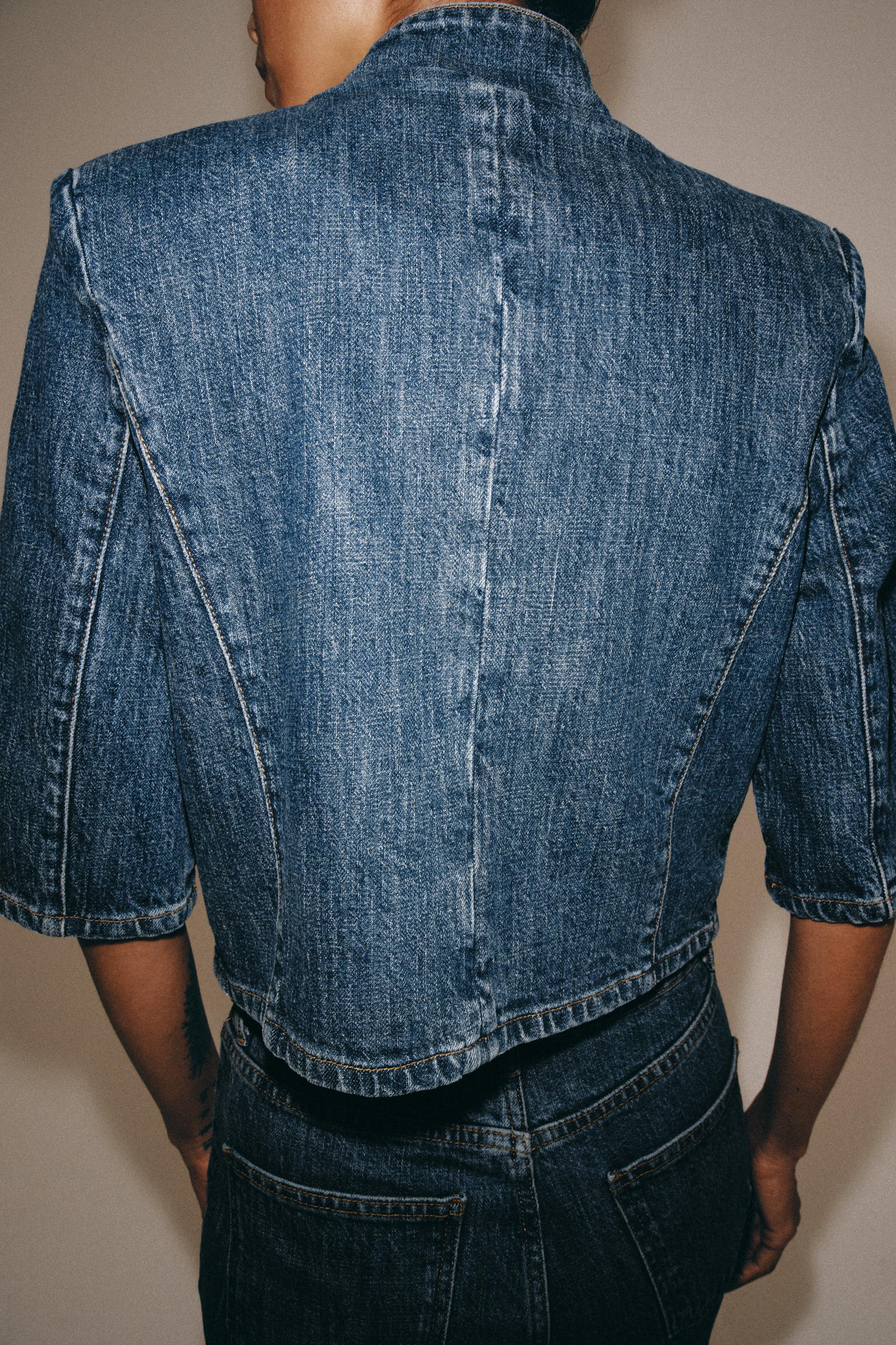 Женские пиджаки Zara ZW COLLECTION CROPPED DENIM BLAZER — фото 3