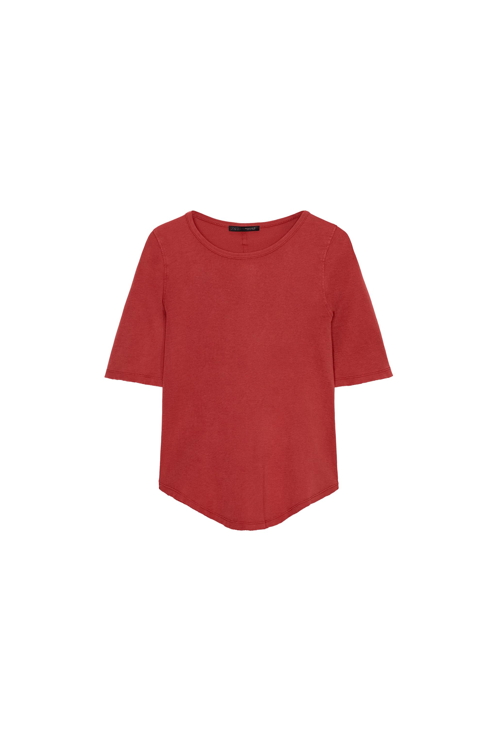 T-shirt Zara Femme Rouge Taille S - Basique En Coton, Occasion En Très Bon état