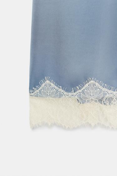 ROBE SATINÉE EN DENTELLE - Bleu / Acier de Zara - Image 4