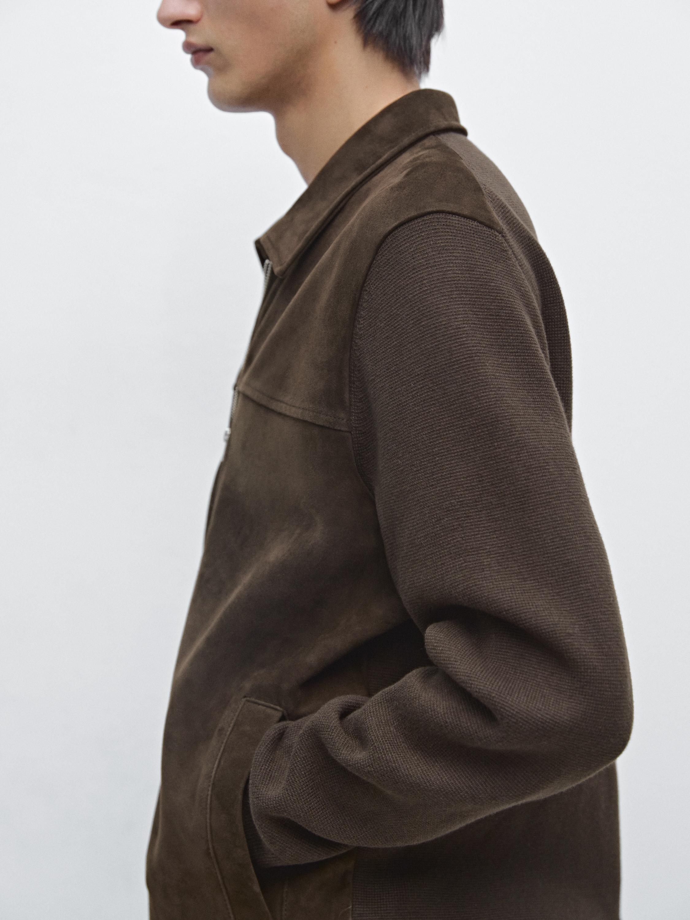 Contrast cotton and leather jacket