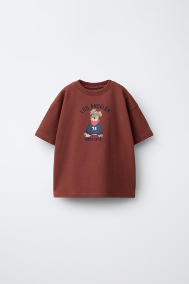 DOG AND NUMBER PRINT T-SHIRT - Burgundy by Zara