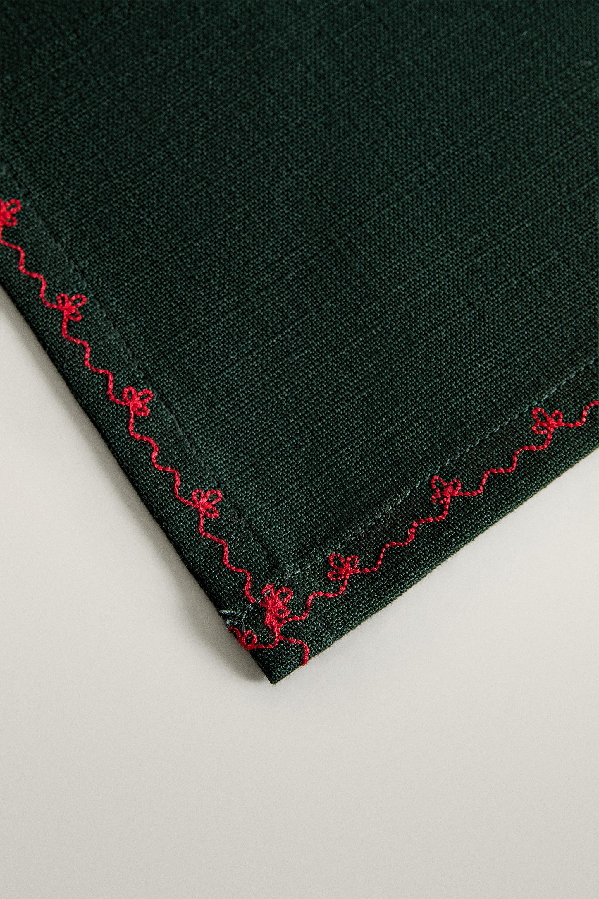 CHRISTMAS EMBROIDERED COTTON NAPKINS (SET OF 2)