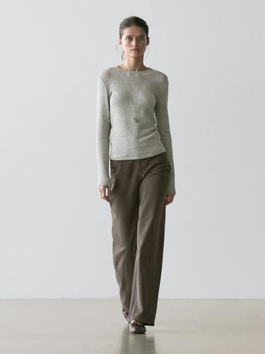 Zara Long sleeve T-shirt with flecked detail - Gray marl - Image 0
