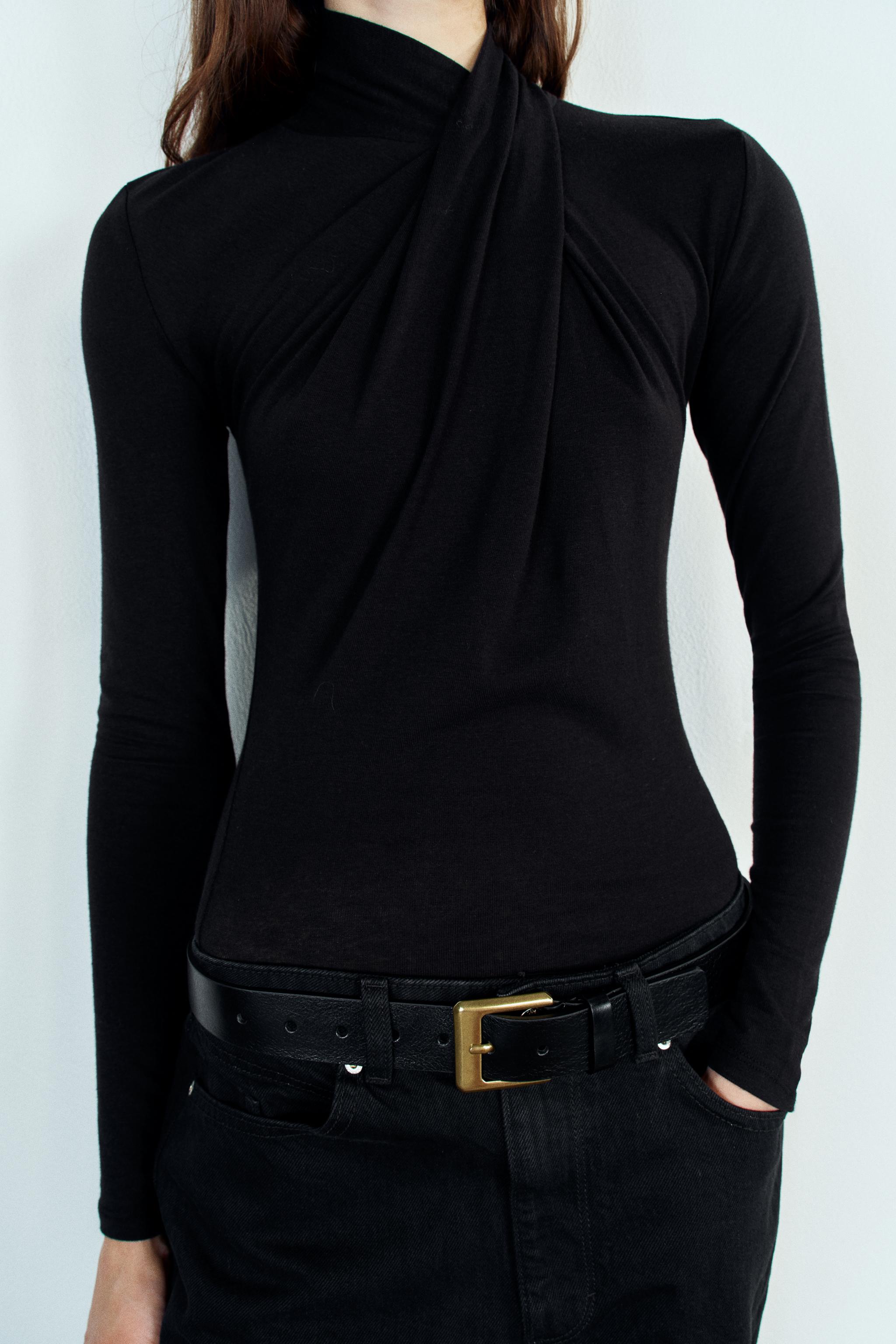 DRAPED HIGH NECK T-SHIRT