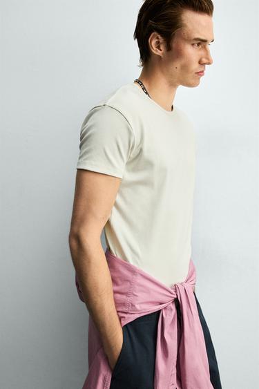 SLIM FIT T-SHIRT - Ecru / Beige by Zara - Image 5