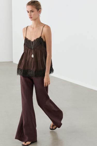 Pantalon flare taille moyenne 100 % lin - divers de Zara