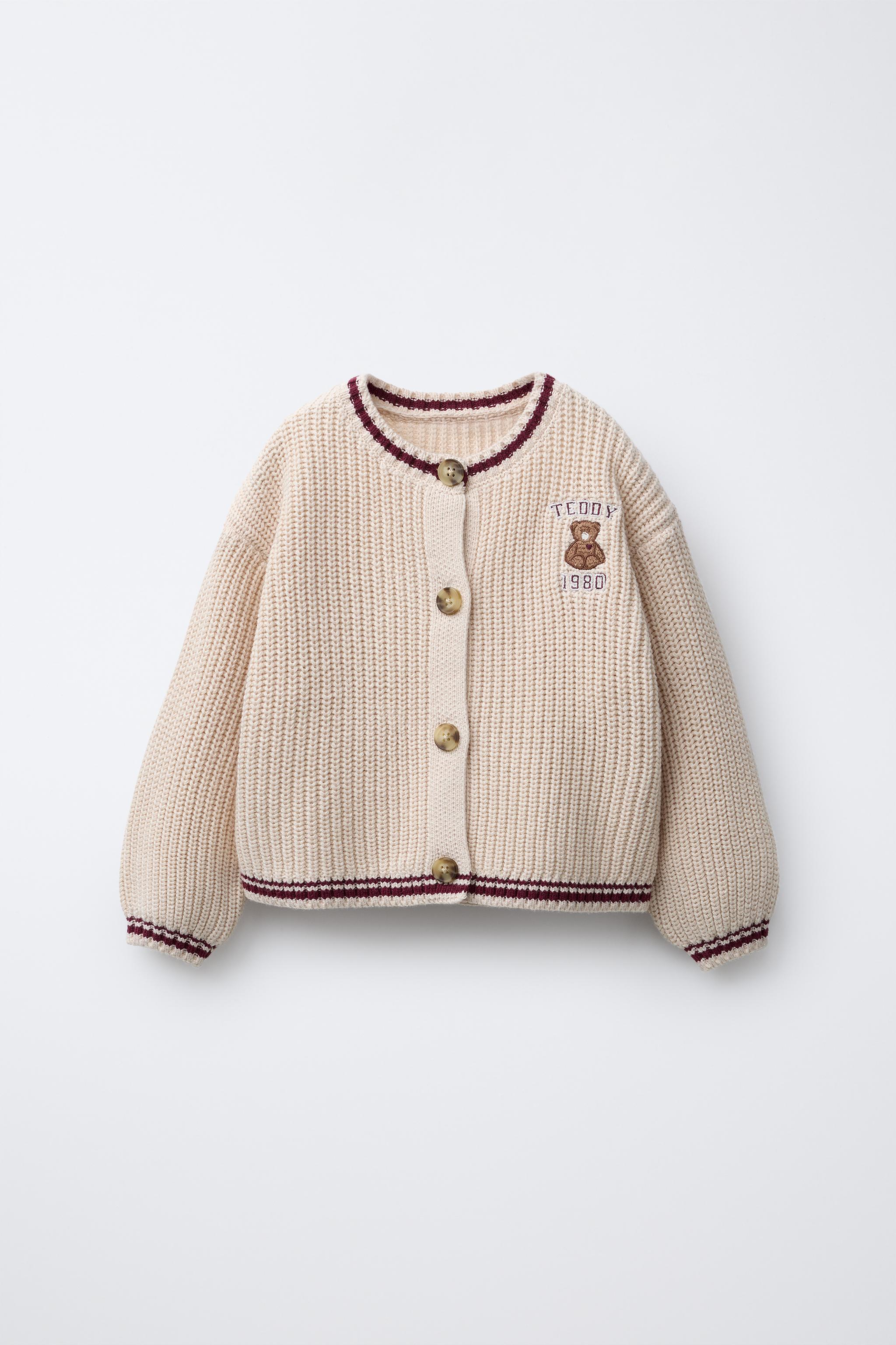 ジャケット・アウター sheller Brilliant bicolor cardigan beige VARSITY BEAR EMBROIDERED CARDIGAN - Mid-ecru | ZARA United