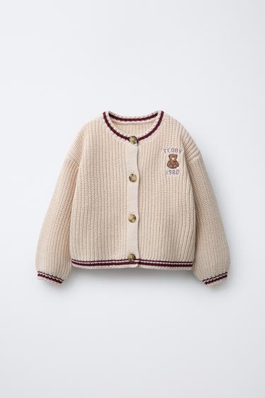 VARSITY KNIT CARDIGAN WITH BEAR EMBROIDERY - Mid-ecru by Zara - Image 0