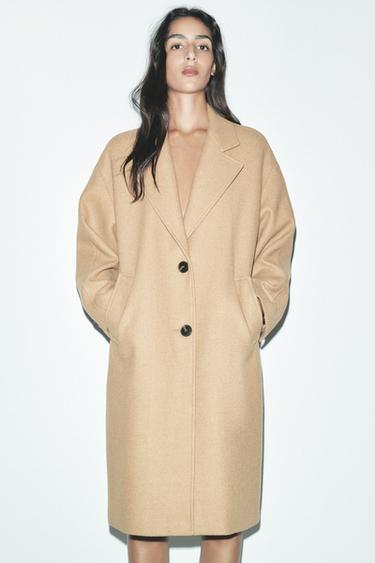 Zara WOOL BLEND OVERSIZED COAT - taupe brown