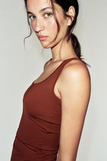 POLYAMIDE WIDE STRAP T-SHIRT - Burgundy by Zara