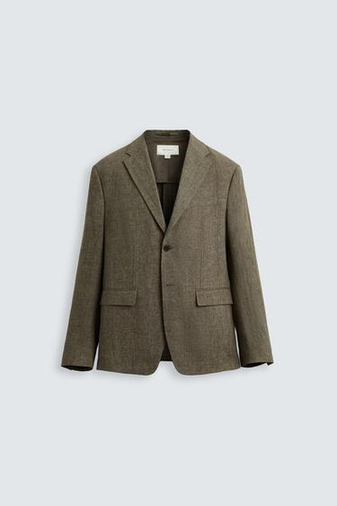100% LINEN SUIT BLAZER - Dark khaki by Zara