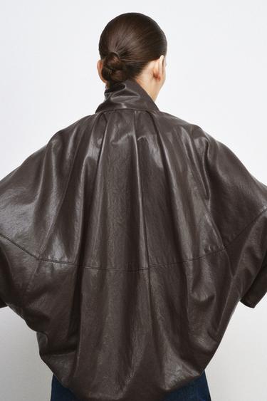 ZW COLLECTION FAUX LEATHER BOMBER JACKET - Taupe grey by Zara