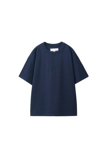 POLO À COL TUNISIEN - Bleu marine de Zara