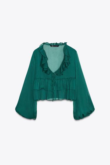 CAMISA VOLANTES - Verde oscuro de Zara - Imagen 0